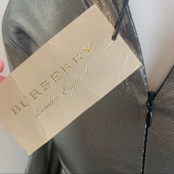 NWT Burberry Long-Sleeve Gold Metallic Ruffle-Trim Dress size US 2 - Picture 4 of 16